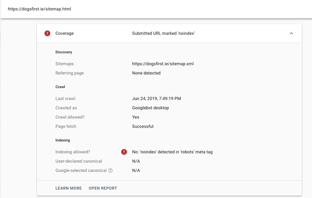 Noindex URLs in sitemap