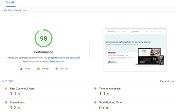 Page speed insights example